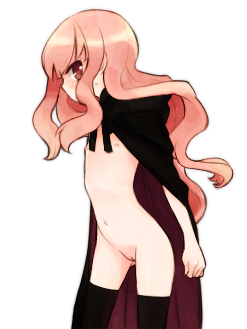 emdo (norabbit), louise francoise le blanc de la valliere, zero no tsukaima, 00s, 1girl, cape, female focus, flat chest, loli, long hair, no panties, solo, thighhighs, transparent background