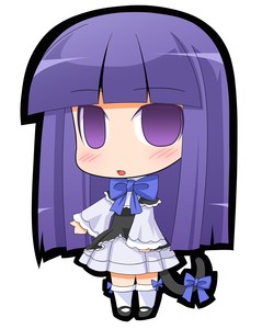 suntail, frederica bernkastel, umineko no naku koro ni, lowres, 00s, blush, bow, chibi, dress, frills, long hair, purple eyes, purple hair, ribbon, solo, tail