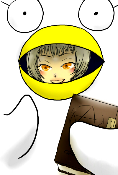 irogami, elizabeth (gintama), elizabeth (persona), atlus, gintama, persona, persona 3, silver hair, 1girl, book, cosplay, elizabeth (gintama) (cosplay), female focus, name connection, orange eyes, solo