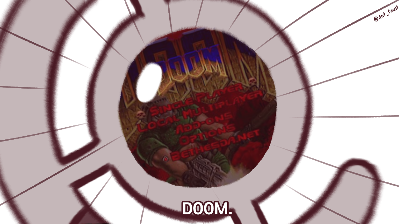 def fault, doom (series), doom i, sousou no frieren, commentary, english commentary, artist name, english text, game screenshot inset, mage staff, object focus, screenshot inset, staff