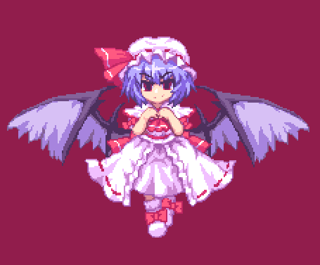kou 2008, remilia scarlet, touhou, bad id, bad pixiv id, lowres, 1girl, female focus, full body, pixel art, simple background, solo, wings