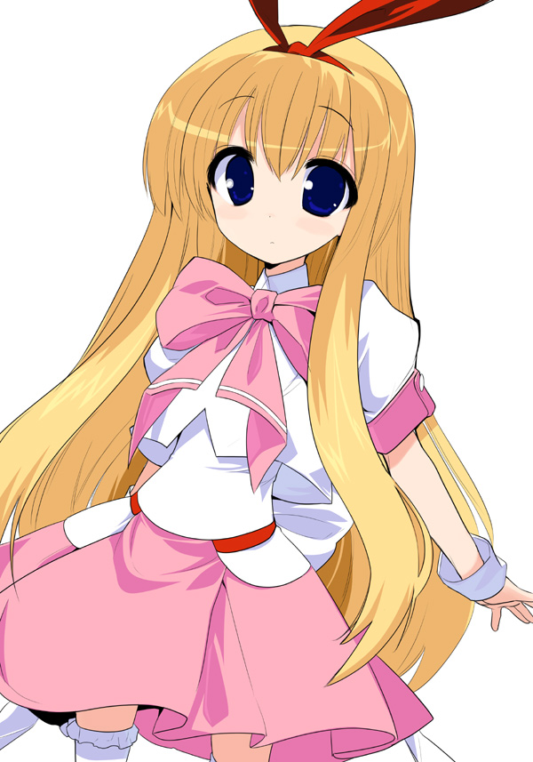 kusaka souji, amae koromo, saki (manga), 00s, 1girl, animal ears, blonde hair, female focus, hair ribbon, rabbit ears, ribbon, school uniform, serafuku, solo