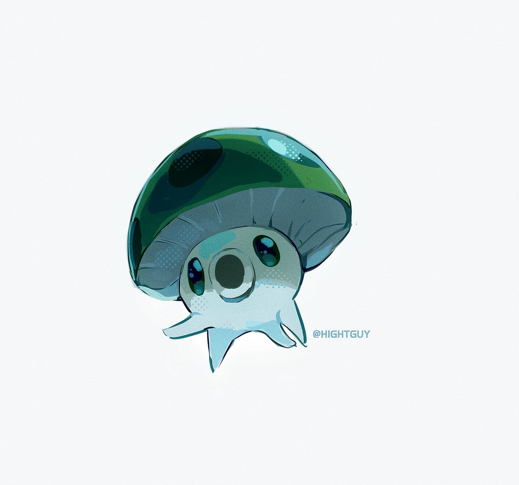 hightguy, plants vs. zombies, commentary, hashtag-only commentary, artist name, ben-day dots, from below, green eyes, looking at viewer, no humans, open mouth, screentones, sea-shroom (plants vs. zombies), solo, white background