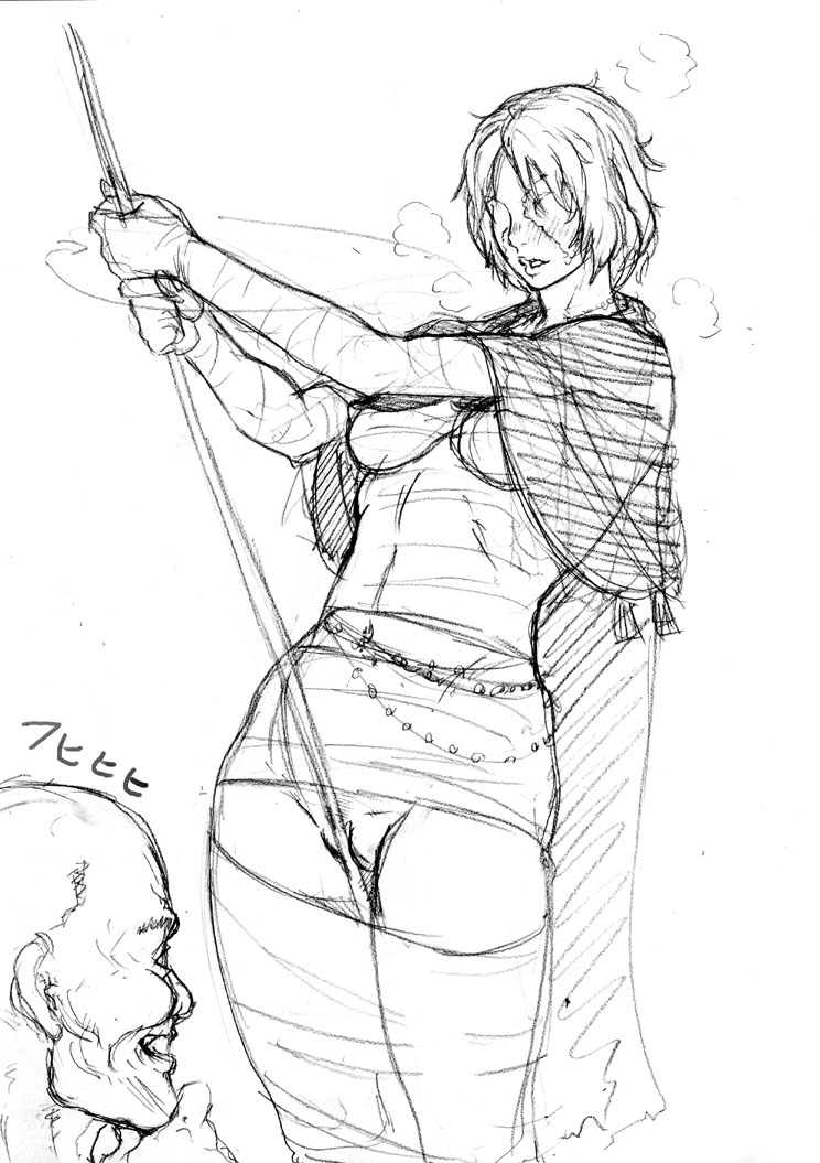 yamamayuga, maiden in black, demon's souls, fromsoftware, cape, dress, lineart, masturbation, monochrome, penis, pussy, sex, short hair, sketch, staff, steam, uncensored