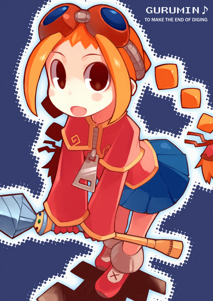bachera, parin, gurumin, resized, blush, braid, brown eyes, drill, gloves, goggles, long hair, orange hair, pixiv thumbnail, skirt, twin braids, wand, zipper