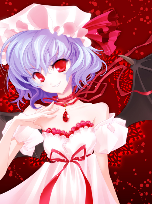 s-yin, remilia scarlet, touhou, 1girl, female focus, hat, red eyes, solo, wings