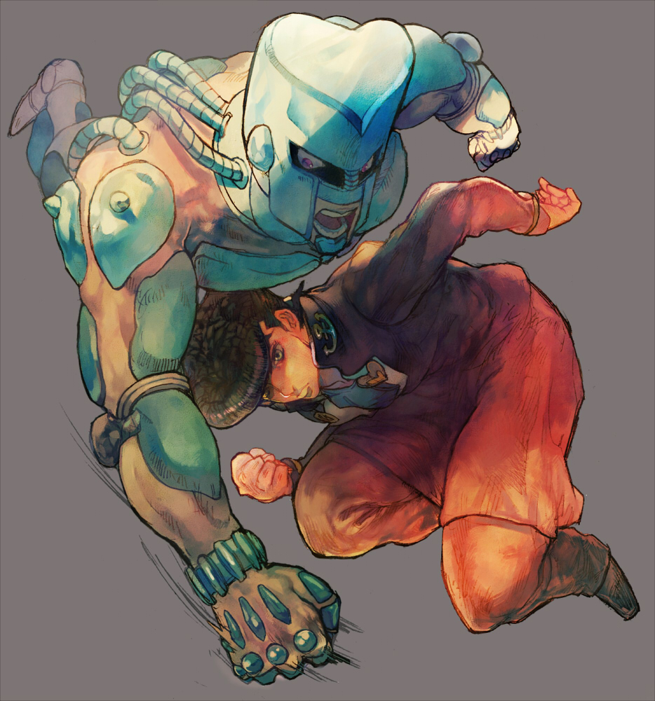 aoki (fumomo), crazy diamond, higashikata josuke, jojo no kimyou na bouken, 1boy, angry, black hair, clenched hand, clenched hands, gakuran, male focus, pompadour, school uniform, stand (jojo)