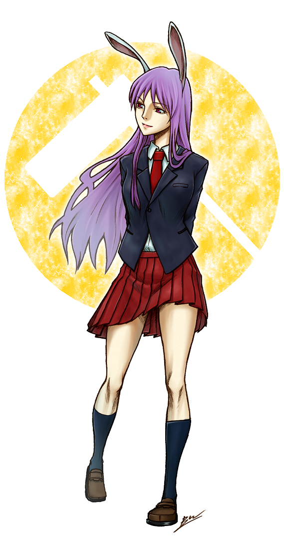 suginodai, reisen udongein inaba, touhou, 1girl, animal ears, blazer, female focus, jacket, long hair, necktie, purple hair, rabbit ears, red eyes, red necktie, solo