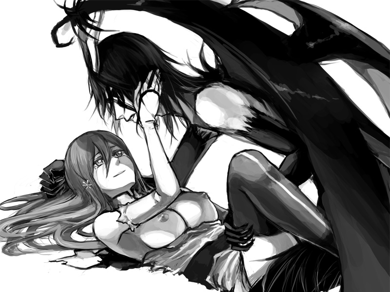 cezaria, inoue orihime, ulquiorra cifer, bleach, 00s, arrancar, breasts, clothed female nude male, clothed sex, hollow (bleach), monochrome, nude, number tattoo, resurreccion, resurreccion: segunda etapa, sex, tattoo, tears, wings