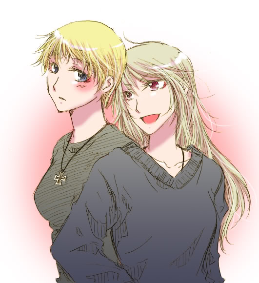 germany (hetalia), prussia (hetalia), axis powers hetalia, gender request, tagme, 00s, 2girls, genderswap, multiple girls