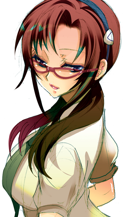 tachibanaei, makinami mari illustrious, neon genesis evangelion, rebuild of evangelion, bad id, bad pixiv id, 00s, 1girl, blue eyes, breasts, brown hair, female focus, glasses, large breasts, school uniform, solo