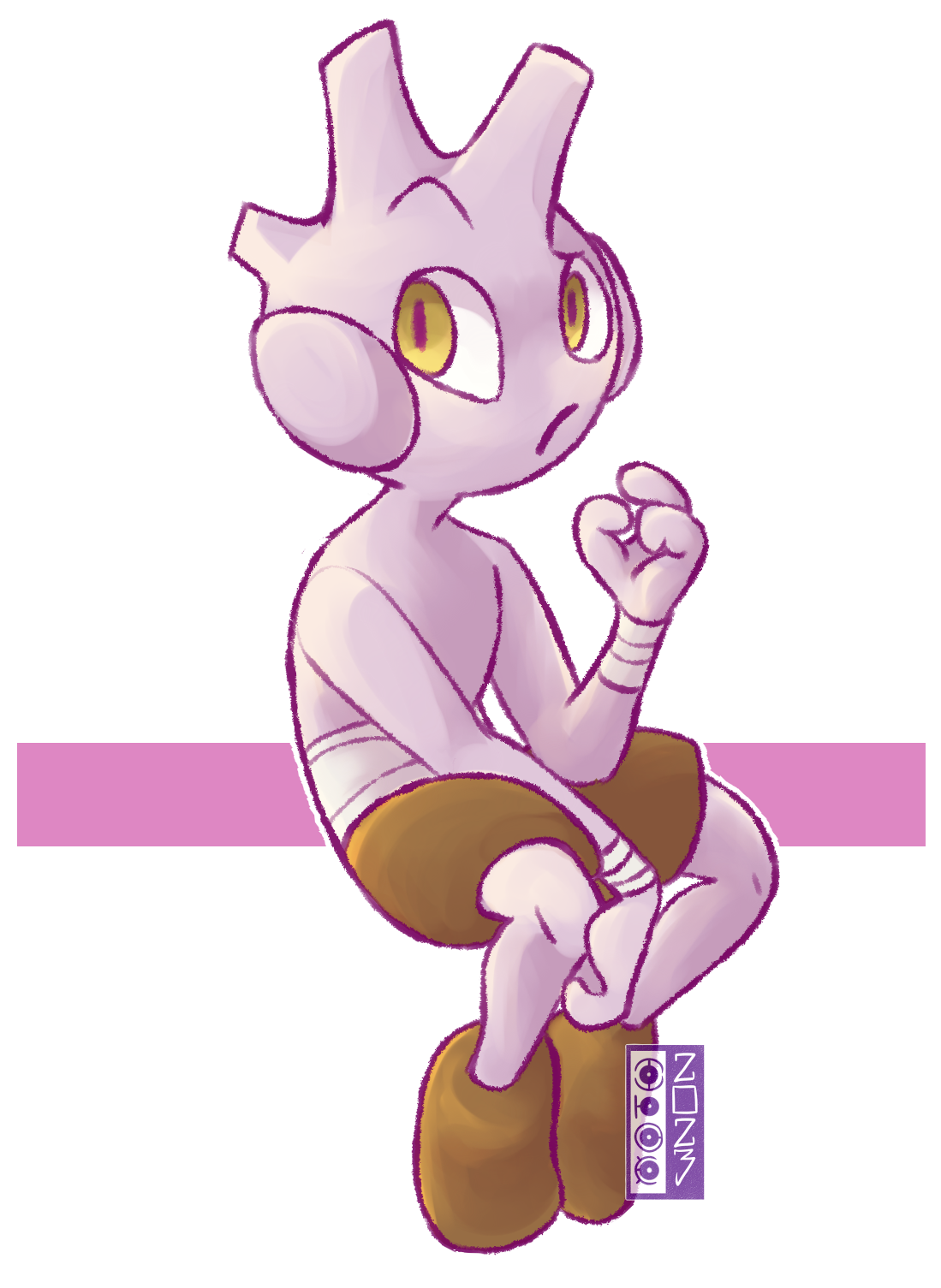 dualcosmog, tyrogue, nintendo, pokemon, commentary, highres, closed mouth, full body, gen 2 pokemon, outline, pokemon (creature), pokemon focus, sitting, solo, transparent background, white outline, yellow eyes