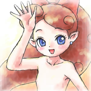 lip (panel de pon), nintendo, panel de pon, eyebrows, lowres, 1girl, blue eyes, blush, collarbone, eyelashes, female focus, flat chest, loli, open mouth, solo, topless frame
