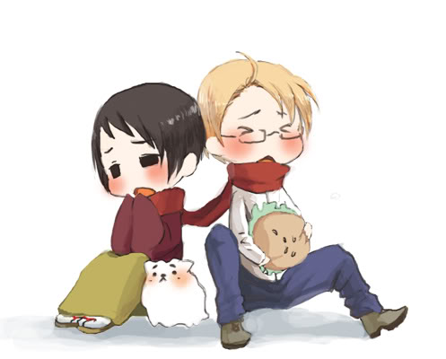 america (hetalia), japan (hetalia), axis powers hetalia, lowres, tagme, 00s, 2boys, black eyes, black hair, blonde hair, burger, food, male focus, multiple boys