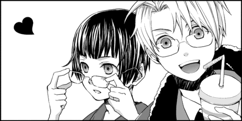 america (hetalia), japan (hetalia), axis powers hetalia, lowres, tagme, 00s, 2boys, male focus, monochrome, multiple boys