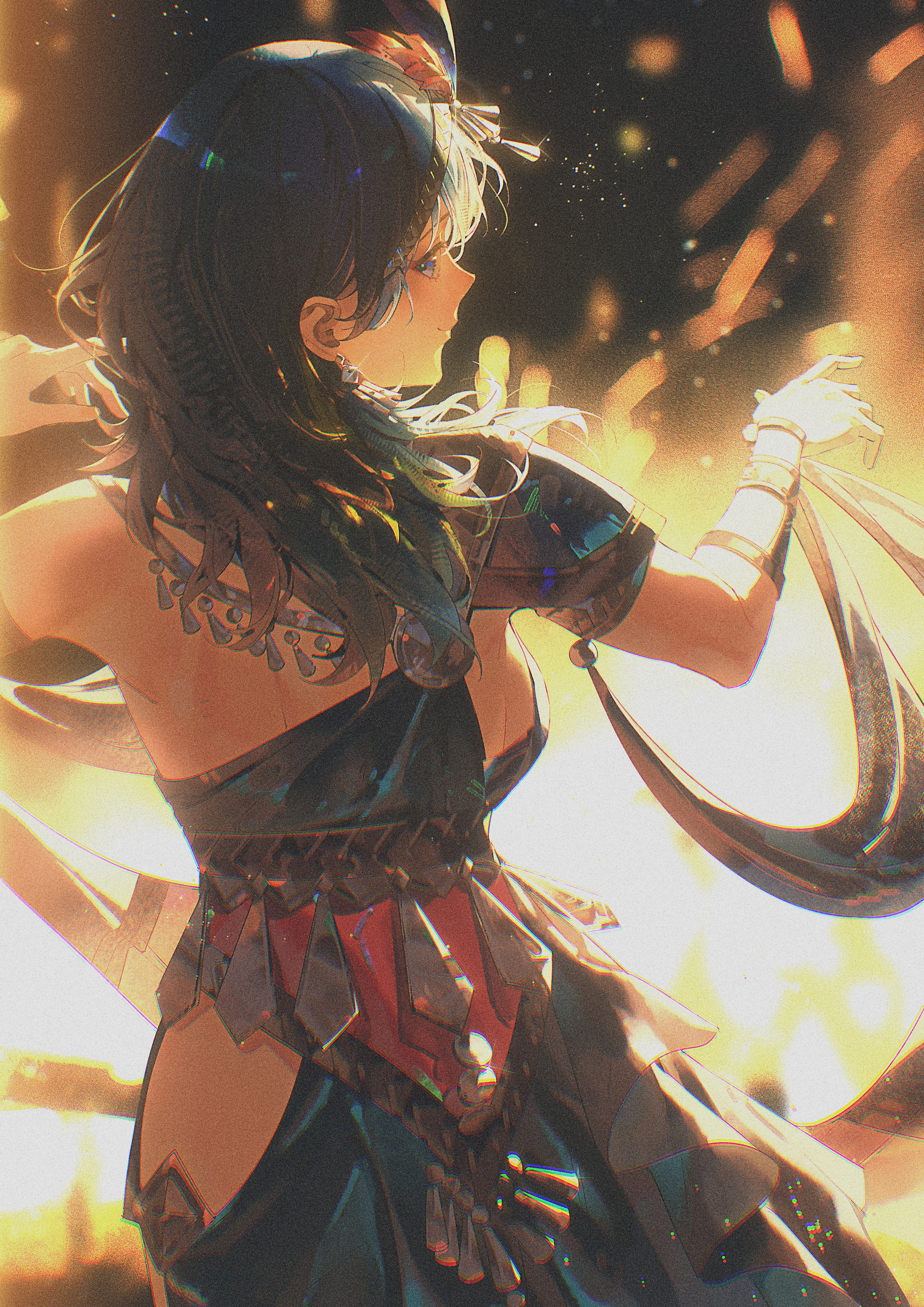 zhihaiwusheng, female byleth (fire emblem), fire emblem, fire emblem: three houses, nintendo, absurdres, commentary request, highres, 1girl, ancient greek clothes, armlet, blue eyes, blue hair, breasts, closed mouth, dancer, dancer (fire emblem: three houses), dancing, dress, earrings, greco-roman clothes, hair between eyes, headband, jewelry, long hair, medium breasts, sideboob, single-shoulder dress, single bare shoulder, smile, solo, thighs