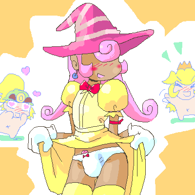 are, goombella, princess peach, vivian (paper mario), mario (series), nintendo, paper mario, super mario bros. 1, super mario rpg, lowres, 1boy, 2girls, bulge, multiple girls, penis, trap