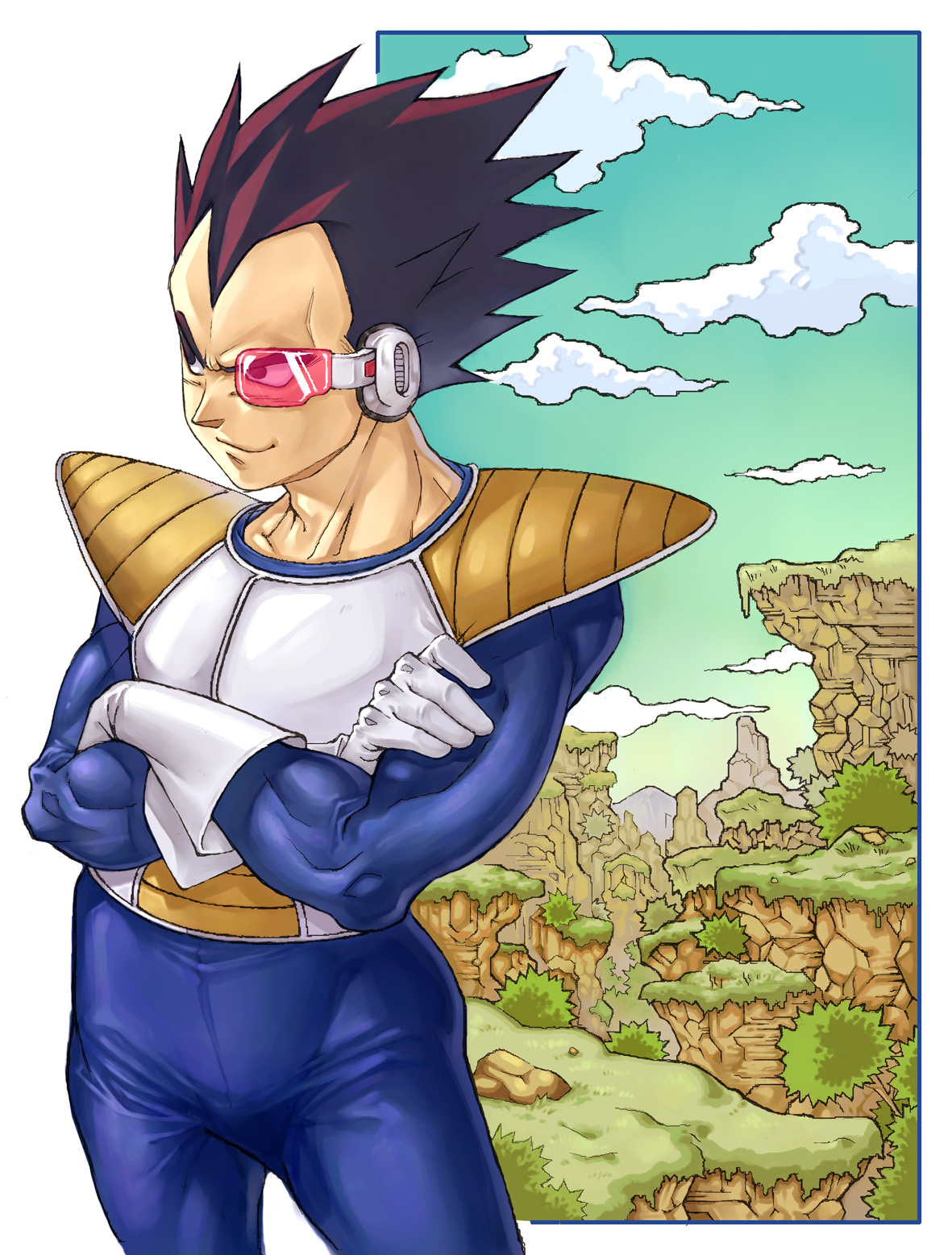 katsutake, vegeta, dragon ball, dragonball z, bad id, bad pixiv id, highres, 1boy, black hair, male focus, solo