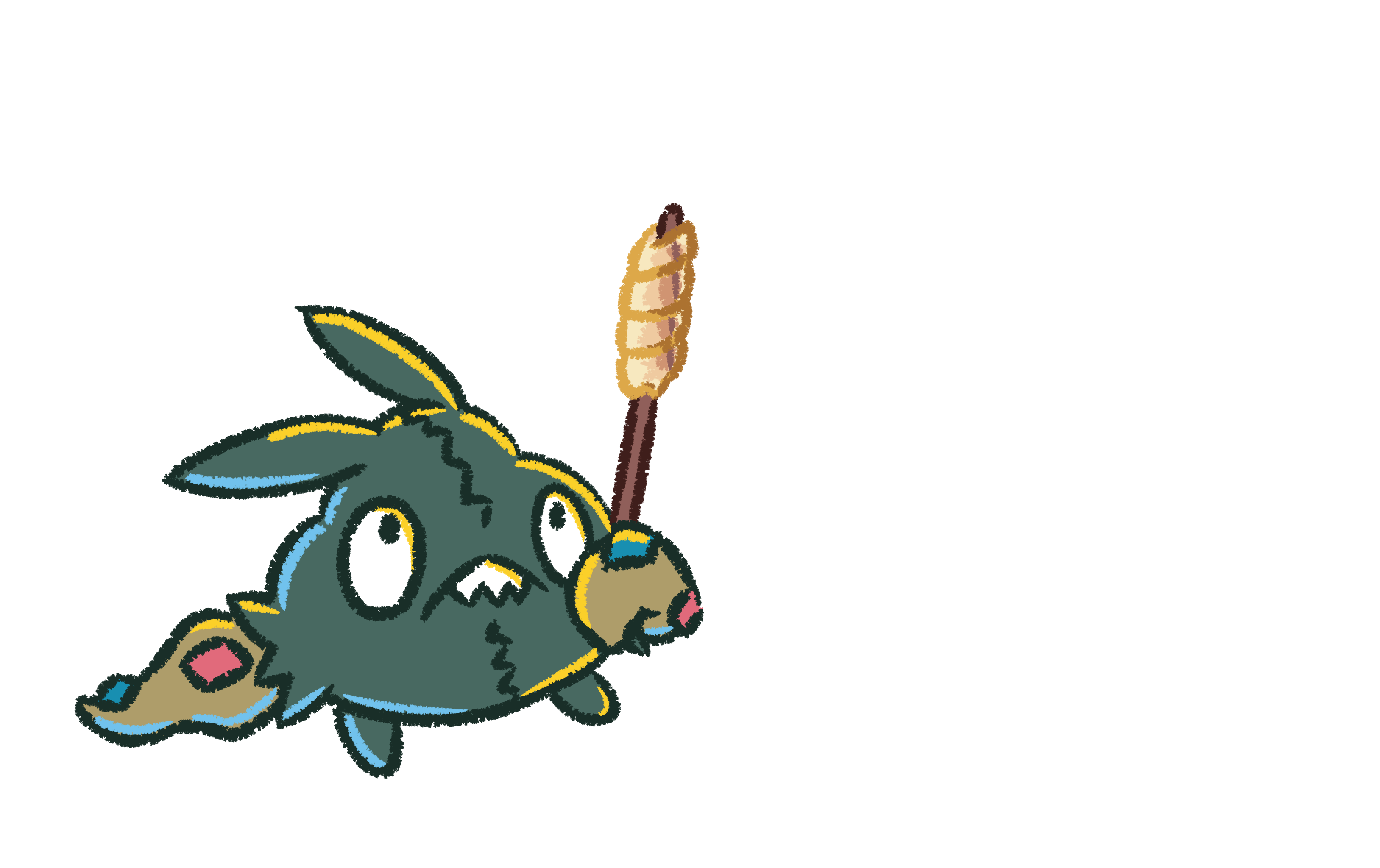 trubbish, nintendo, pokemon, absurdres, commentary, english commentary, highres, bread, closed mouth, food, full body, gen 5 pokemon, holding, holding stick, katsumuri, no humans, pokemon (creature), pokemon focus, sharp teeth, solo, stick, teeth, transparent background