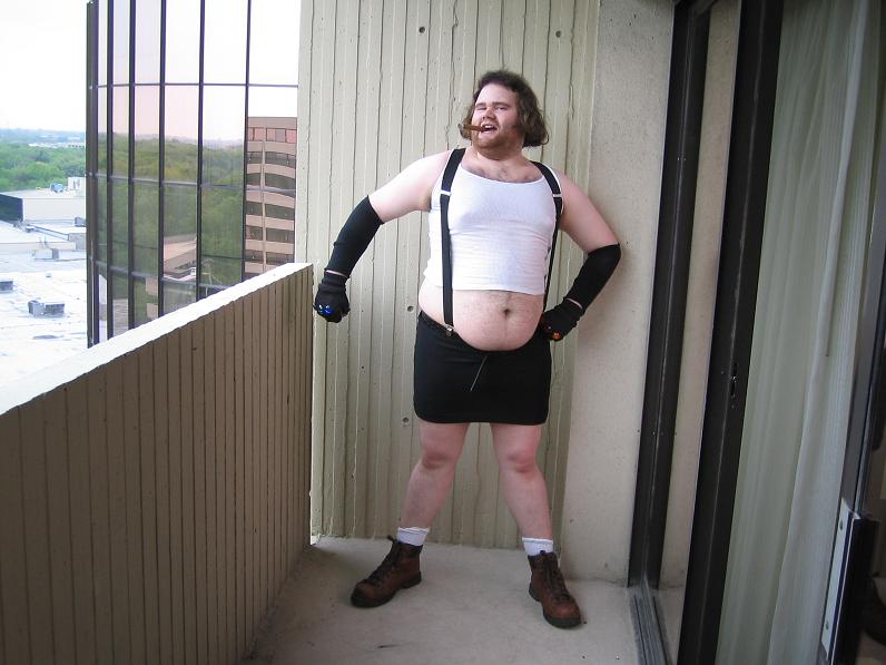 tifa lockhart, final fantasy, final fantasy vii, photo (medium), 1boy, cigar, cosplay, crossdressing, crossdressing (mtf), fat, fat man, male focus, midriff, solo