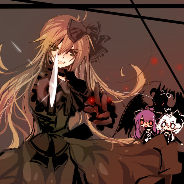 saya (sayaya), pixiv fantasia, bad id, bad pixiv id, bow, dress, hair bow, long hair, red hair, sword, weapon