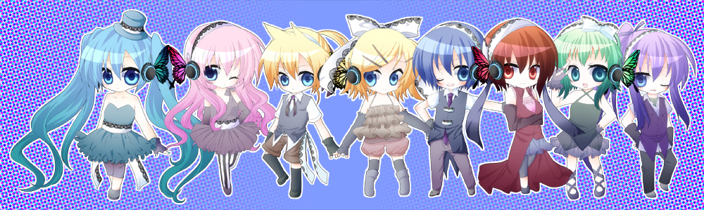 lazard eve, yoitsukishin, gumi, hatsune miku, kagamine len, kagamine rin, kaito (vocaloid), kamui gakupo, megurine luka, meiko (vocaloid), magnet (vocaloid), vocaloid, striped legwear, vertical-striped legwear, md5 mismatch, resolution mismatch, source smaller, 3boys, 5girls, aqua eyes, aqua hair, blonde hair, blue eyes, blue hair, bow, brown hair, butterfly wings, chibi, dress, everyone, family, fingerless gloves, formal clothes, gloves, hair bow, hair ornament, hairclip, headphones, insect wings, long hair, multiple boys, multiple girls, pantyhose, pink hair, purple hair, red dress, red eyes, short hair, striped clothes, striped pantyhose, suit, twintails, vertical-striped clothes, vertical-striped pantyhose, wings