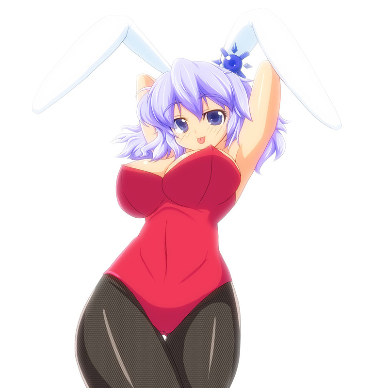 chuuten (clam chowder), merlin prismriver, touhou, bad id, bad pixiv id, 1girl, animal ears, blue eyes, blue hair, female focus, fishnet pantyhose, fishnets, matching hair/eyes, nipple slip, nipples, pantyhose, playboy bunny, rabbit ears, short hair, solo