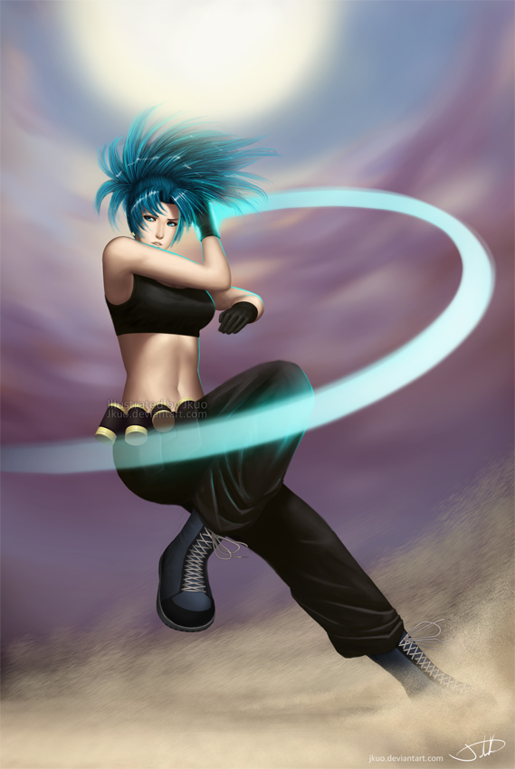 leona heidern, snk, the king of fighters, attack, blue hair, boots, soldier