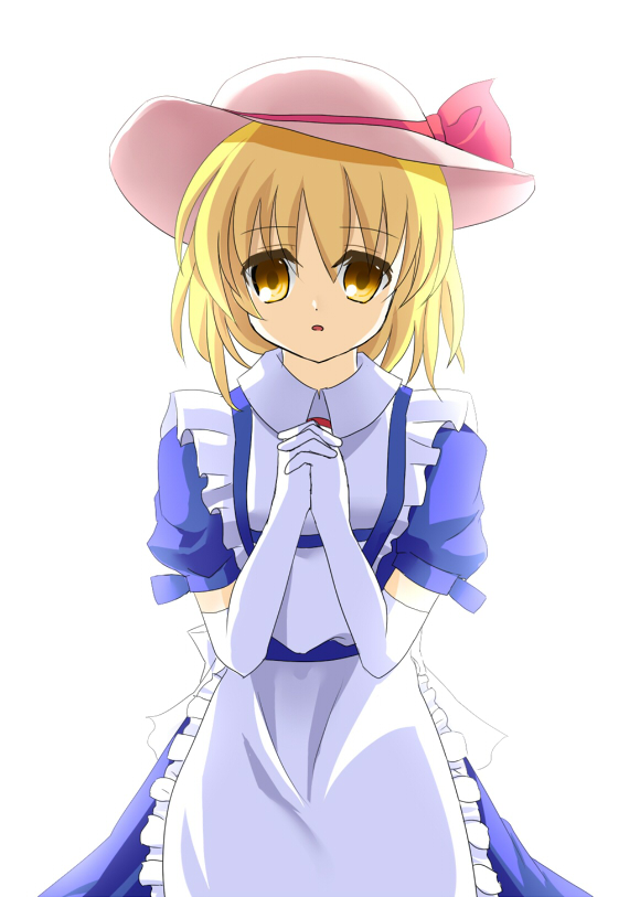 mai yukari, nnaann, kana anaberal, poltergeist, phantasmagoria of dim.dream, touhou, touhou (pc-98), bad id, bad pixiv id, 1girl, apron, blonde hair, bow, dress, elbow gloves, female focus, gloves, hat, solo, white gloves, yellow eyes