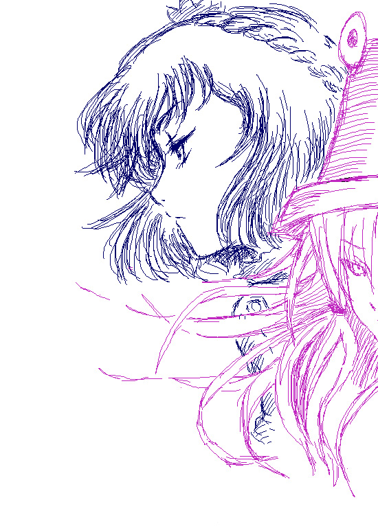 sakurameguri shirou, moriya suwako, yasaka kanako, touhou, 2girls, bow, female focus, hair bow, hair ornament, hat, multiple girls, profile, short hair, simple background, sketch