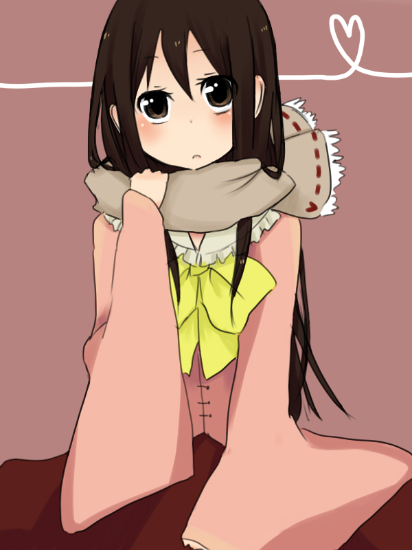 kanna (grapejery), houraisan kaguya, touhou, bad id, bad pixiv id, 1girl, black hair, brown eyes, female focus, heart, heart of string, scarf, solo