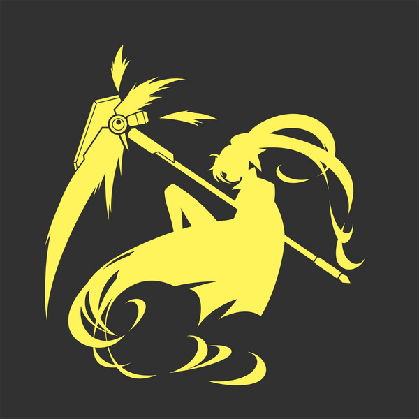 mumulatte, fate testarossa, lyrical nanoha, mahou shoujo lyrical nanoha, bardiche, resized, cape, long hair, monochrome, pixiv thumbnail, profile, scythe, silhouette, twintails, very long hair, weapon