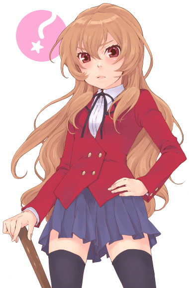 ayuming, aisaka taiga, toradora!, bad id, bad pixiv id, 00s, 1girl, female focus, hand on own hip, hip focus, school uniform, solo, thighhighs, white background, zettai ryouiki