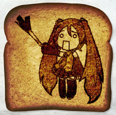 hachune miku, hatsune miku, vocaloid, animated, animated gif, lowres, unconventional media, 1girl, bread, bread slice, female focus, food, food art, leekspin (meme), meme, solo, spring onion, the bread art project, toast