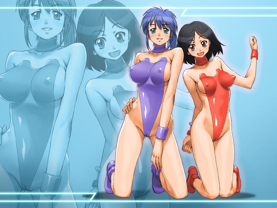 2girls, blush, breasts, cameltoe, cleavage, multiple girls, nipples, smile