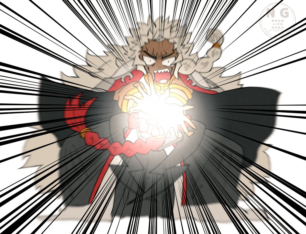 grand caster (fate), solomon (fate), fate/grand order, fate (series), gold armlet, 1230ivan, armlet, braid, dark-skinned male, dark skin, facial mark, hair tie, jewelry, kamehameha (dragon ball), long hair, motion lines, robe, sharp teeth, tassel, teeth, very long hair, white hair