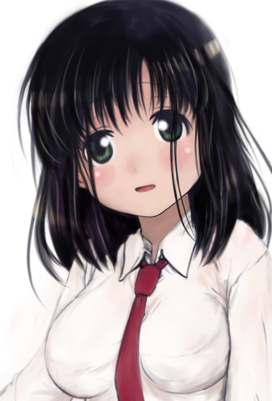 gaku (pixiv), gaku (wheel of lunokhod), touyoko momoko, saki (manga), highres, 00s, 1girl, black hair, blush, breasts, female focus, green eyes, necktie, school uniform, solo