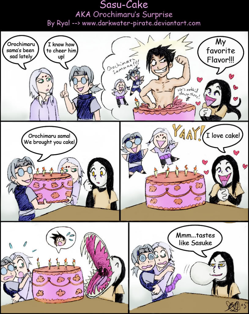 kimimaro kaguya, orochimaru, uchiha sasuke, yakushi kabuto, naruto, cake, comic, food, vore