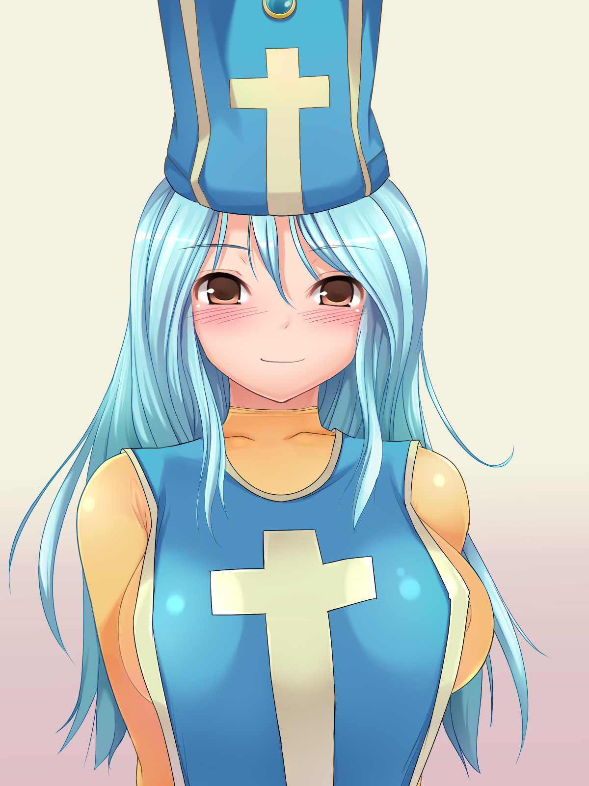 heart dorobow, priest (dq3), chunsoft, dragon quest, dragon quest iii, enix, highres, 1girl, blush, bodysuit, female focus, hat, latex, nipple slip, nipples, solo