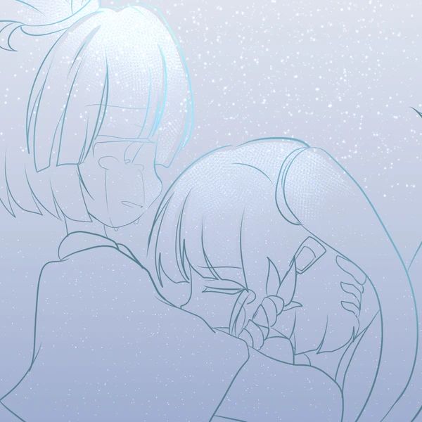 jandare, adagumo no saragimaru, adagumo no yaorochi, len'en, bad id, bad pixiv id, image sample, pixiv sample, 2others, androgynous, arm around neck, blunt bangs, bottle opener, capelet, closed eyes, collared capelet, crying, crying with eyes open, from side, grey background, greyscale, hair ornament, hair scrunchie, hand on another's head, high ponytail, hug, japanese clothes, long hair, long sleeves, monochrome, multiple others, multiple tails, other focus, outdoors, parted lips, pointy nose, ponytail, sad, scrunchie, short ponytail, siblings, side ponytail, snake hair ornament, snake tail, snowing, streaming tears, sword of kusanagi, tail, tasouken, tears, upper body, very long hair