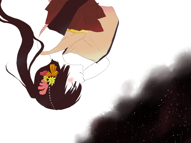 pug (pixiv), nagone mako, utau, vocaloid, bad id, bad pixiv id, black hair, blush, from side, japanese clothes, kimono, ponytail, sky, solo