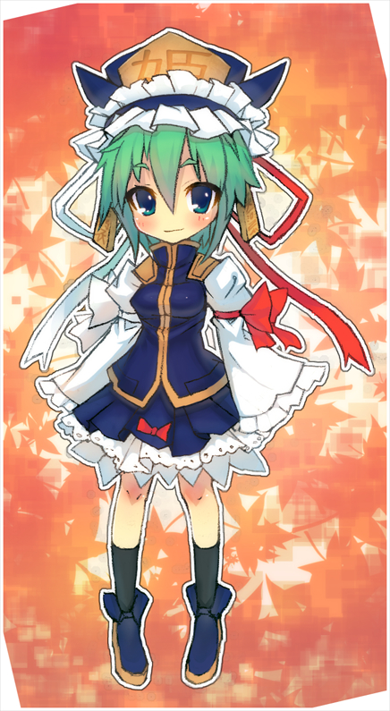 eho (icbm), kaiho, shiki eiki, touhou, black legwear, bad id, bad pixiv id, 1girl, blush, female focus, green eyes, green hair, hat, looking at viewer, matching hair/eyes, short hair, smile, solo