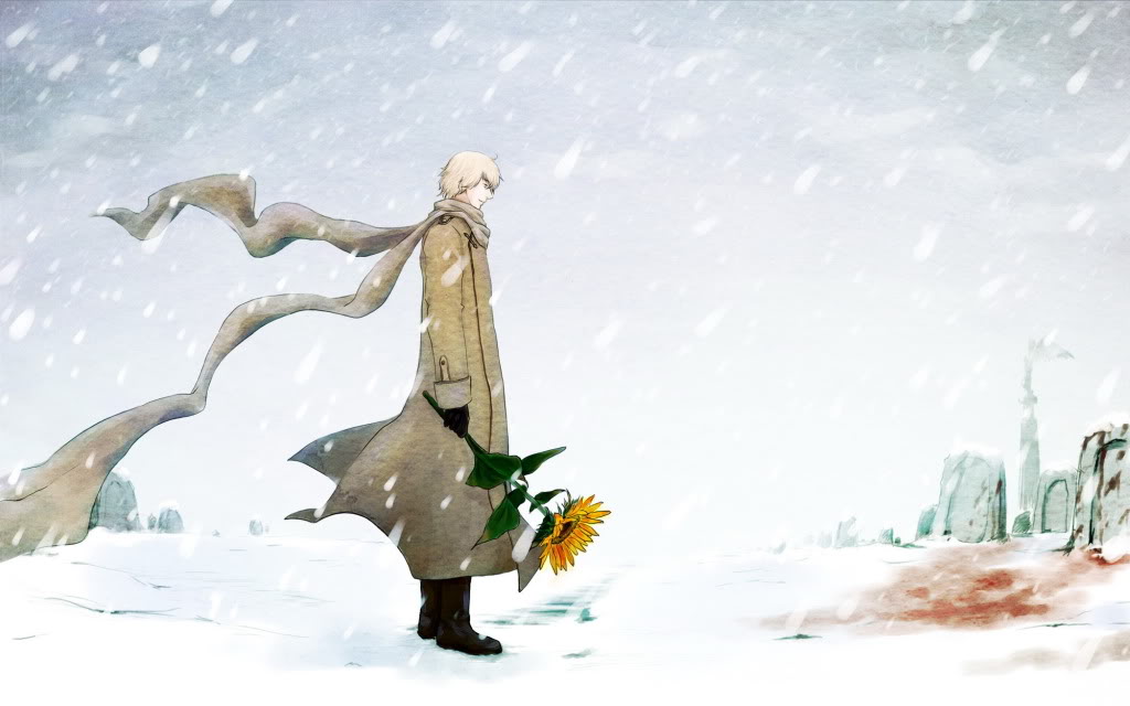 russia (hetalia), axis powers hetalia, 00s, blood, flower, scarf, snow, sunflower, winter