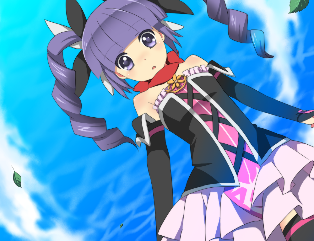 renkon, sophie (gothic lolita) (tales), sophie (tales), tales of (series), tales of graces, 1girl, drill hair, female focus, flat chest, official alternate costume, purple eyes, purple hair, solo, thighhighs, twintails