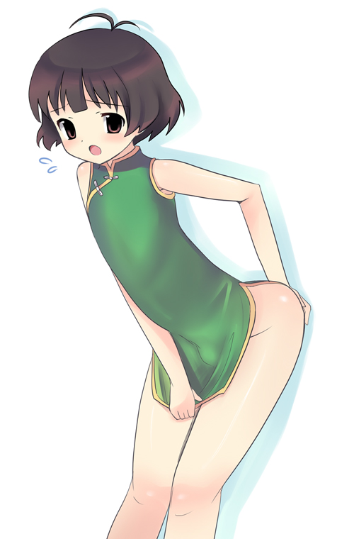 teu (navy), tiurin, akizuki ryo, idolmaster, idolmaster dearly stars, bad id, bad pixiv id, 00s, 1boy, bottomless, bulge, china dress, chinese clothes, crossdressing, crossdressing (mtf), dress, male focus, no panties, solo, trap