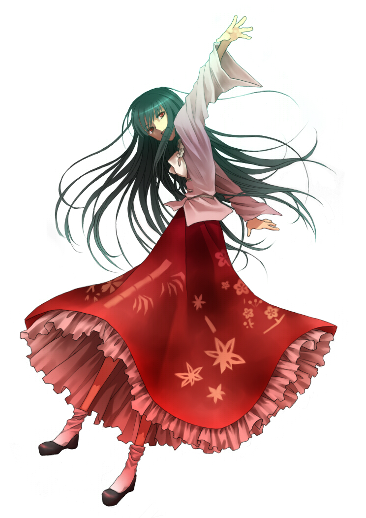 lovepayon, yu (lovepayon), houraisan kaguya, touhou, bad id, bad pixiv id, 1girl, black hair, dress, female focus, full body, long hair, red eyes, simple background, solo, white background