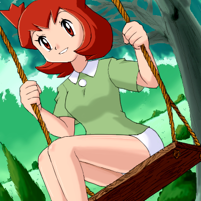 pokemoa, bianca (pokemon heroes), nintendo, pokemon, pokemon (anime), pokemon (classic anime), pokemon heroes: latios & latias, lowres, red eyes, red hair, swing