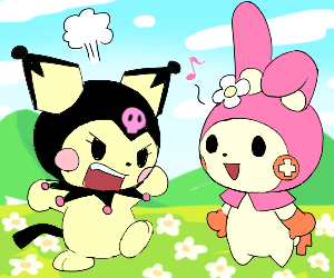 koromi, my melody, pichu, plusle, nintendo, pokemon, sanrio, lowres, animal ears, gen 2 pokemon, gen 3 pokemon, pokemon (creature), rabbit ears