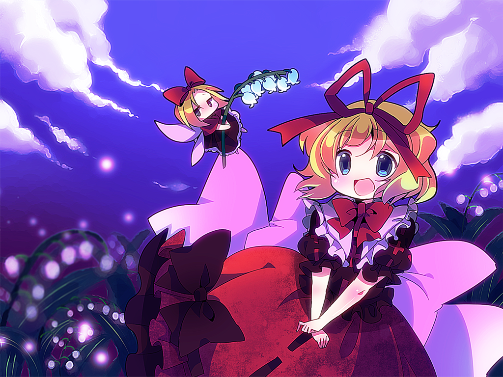 amo (shibu3), medicine melancholy, su-san, touhou, 1girl, blonde hair, bubble skirt, female focus, hair ribbon, ribbon, short hair, skirt, solo