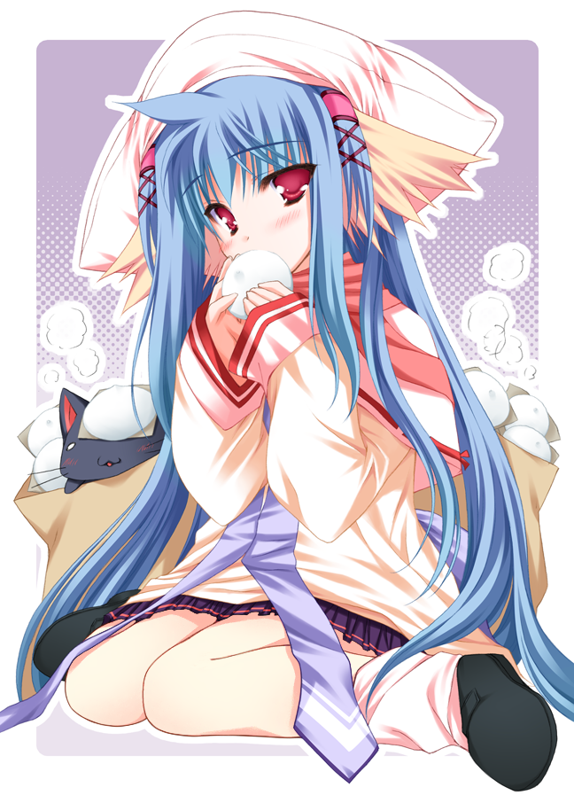moekibara fumitake, tagme, blue hair, long hair, red eyes, very long hair